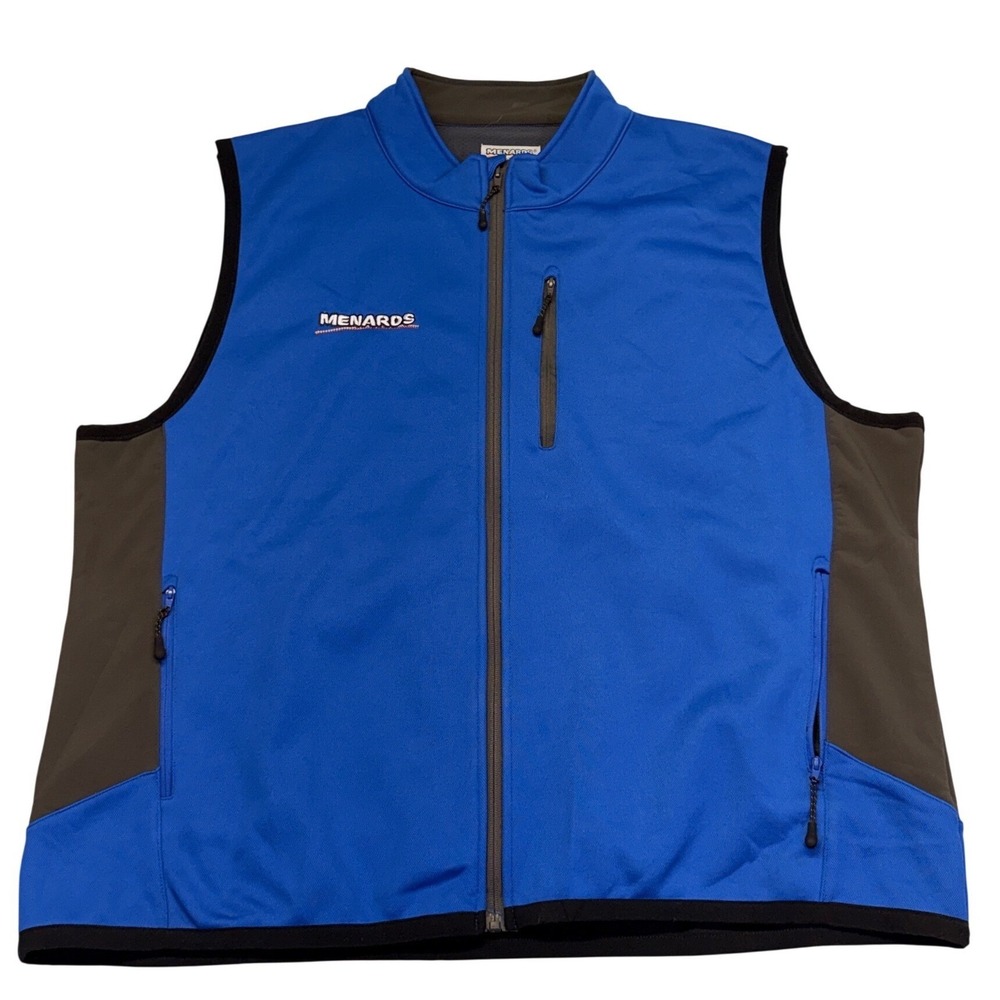 Menards Mens 2XL Softshell Vest Blue Grey Full Zip Embroidered Logo Workwear